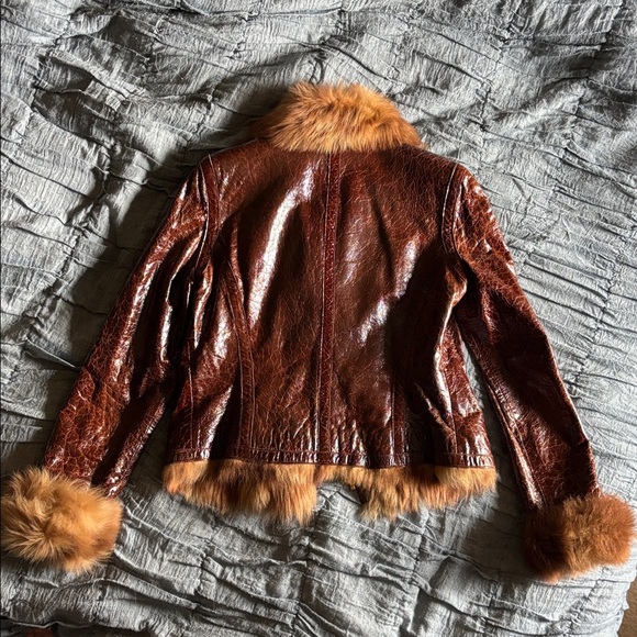 EUVC VTG Fur Collar Cuffs EMBOSSED CROC TEXTURED LAMB Zip LEATHER JACKET S M 6 8 - Picture 3 of 17